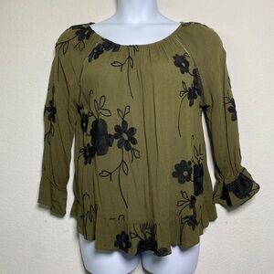 Elegant Olive Green Floral Blouse